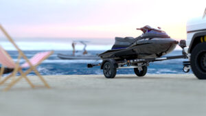 nowoczesna czarna przyczepa do transportu skuterów wodnych black jet ski trailer